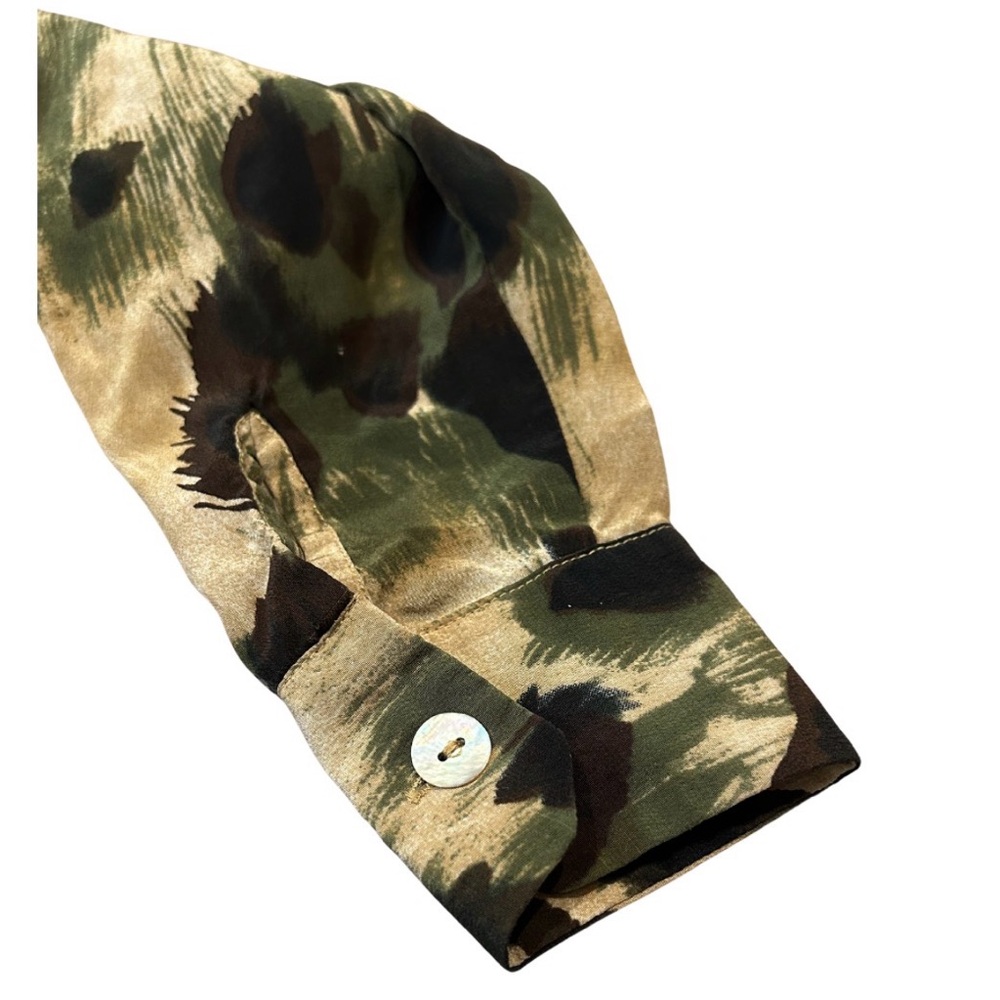 Vintage Tess Silk Cheetah Print Button Down Shirt | Size 4 | Green/Brown/Multi - Picture 5 of 5